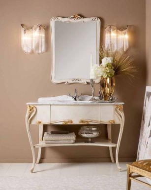 Белоснежная консоль для ванной комнаты.