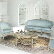 Голубая мягкая мебель для гостиной от Bazzi.