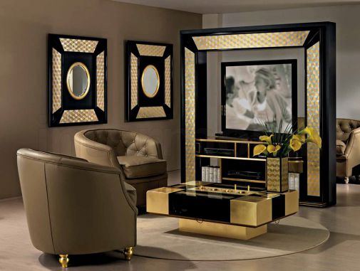 Гостиная в чёрно-золотых деталях коллекции MOSAIK