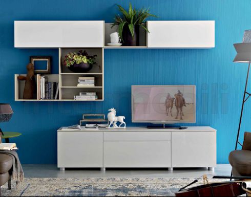 Стенка для гостиной глянцевая белоснежная