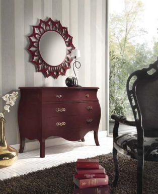 Комод с зеркалом в бордовом цвете