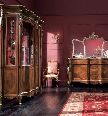 Комплект для гостиной-столовой с витриной, буфетом и зеркалом