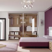 Композиция для спальни с яркой кроватью и гардеробной