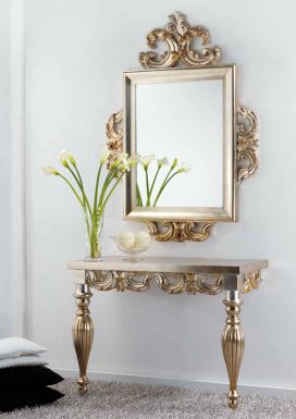 Консоль и зеркало в серебряном лаке
