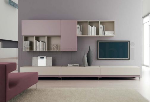 Лакированная стенка для гостиной с местом под телевизор