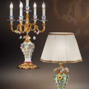 Подсвечник и настольная лампа с тканевым абажуром
