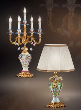 Подсвечник и настольная лампа с тканевым абажуром