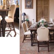 Прямоугольный обеденный стол со стульями обтянутых тканью