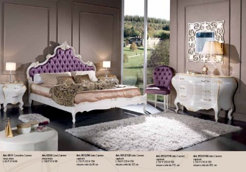 Спальный гарнитур в обивке из сиреневой кожи