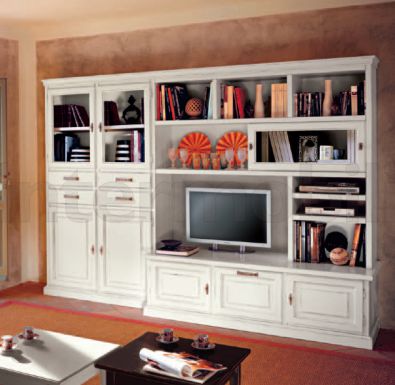 Стенка для гостиной в классическом стиле в белом лаке