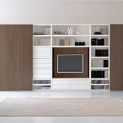 Стенка для гостиной Bimax в белом лаке со сдвижными створками