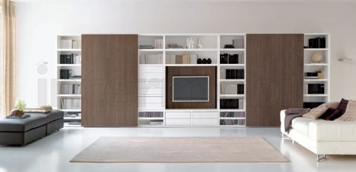 Стенка для гостиной Bimax в белом лаке со сдвижными створками