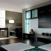 Стенка для гостиной с голубыми матовыми стеклами