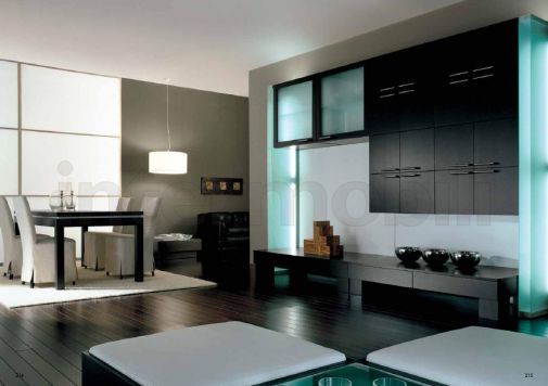 Стенка для гостиной с голубыми матовыми стеклами