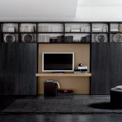 Стенка для гостиной от Bimax из ясеня в черном лаке