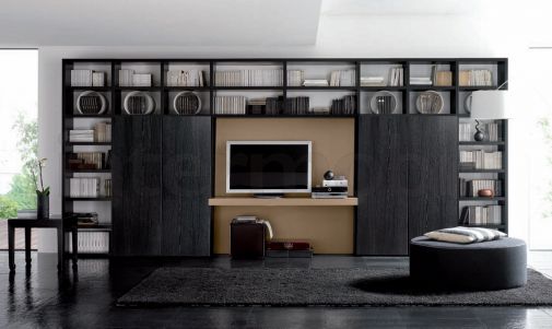 Стенка для гостиной от Bimax из ясеня в черном лаке