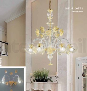 Люстра, декорированная желтыми цветами