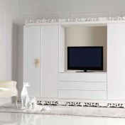 Светлый шкаф с местом под телевизор и кресло